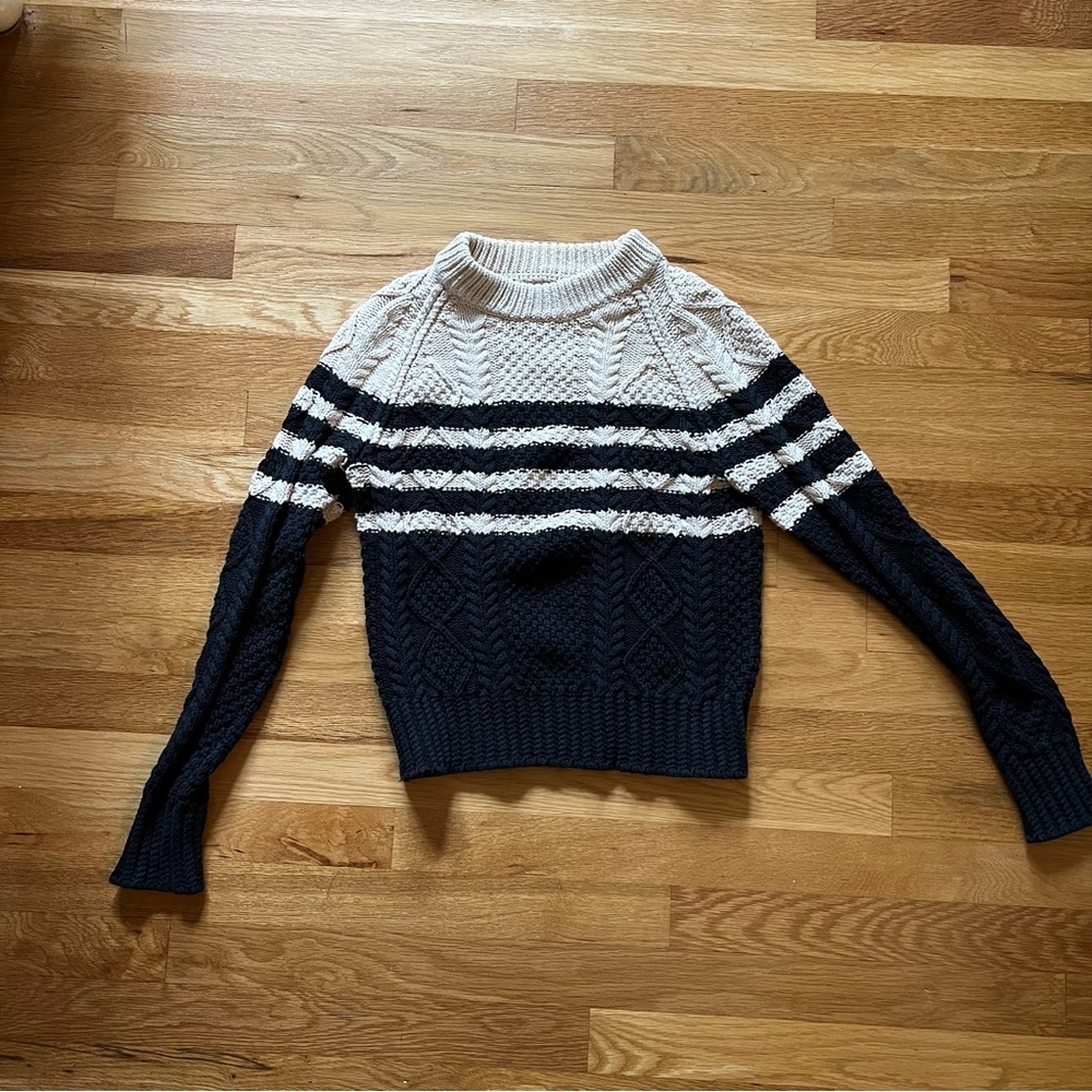 L.L. Bean Navy and Cream Striped Sweater